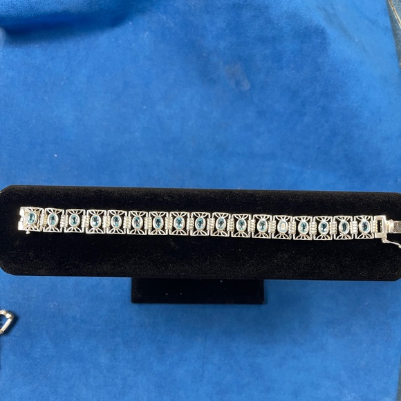 Vintage 925 sterling silver and blue topaz late art deco style bracelet - Picture 4 of 8